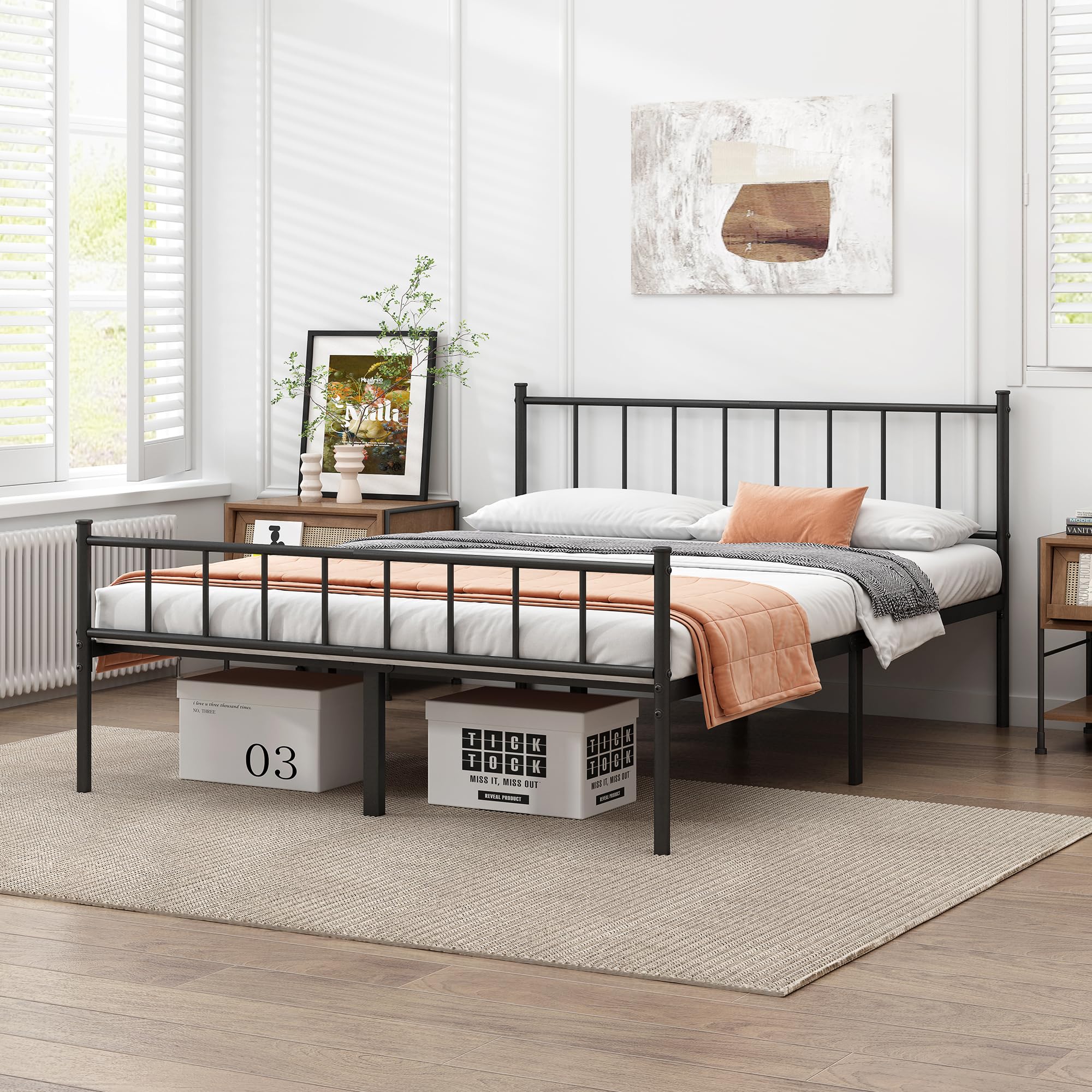 Queen Bed Frame-Classic Metal Platform Bed Frame,Mattress Foundation with Steel Slat Support,Under Foundation Storage,, , Queen Size