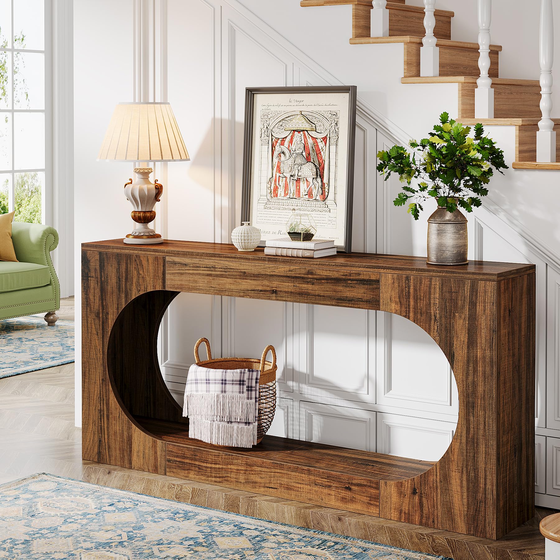 Console Table, 63 Inches Narrow Sofa Entryway Table with 2-Tier Storage Shelf, Hallway Behind Couch Table Accent Table for Living Room, Rustic Brown