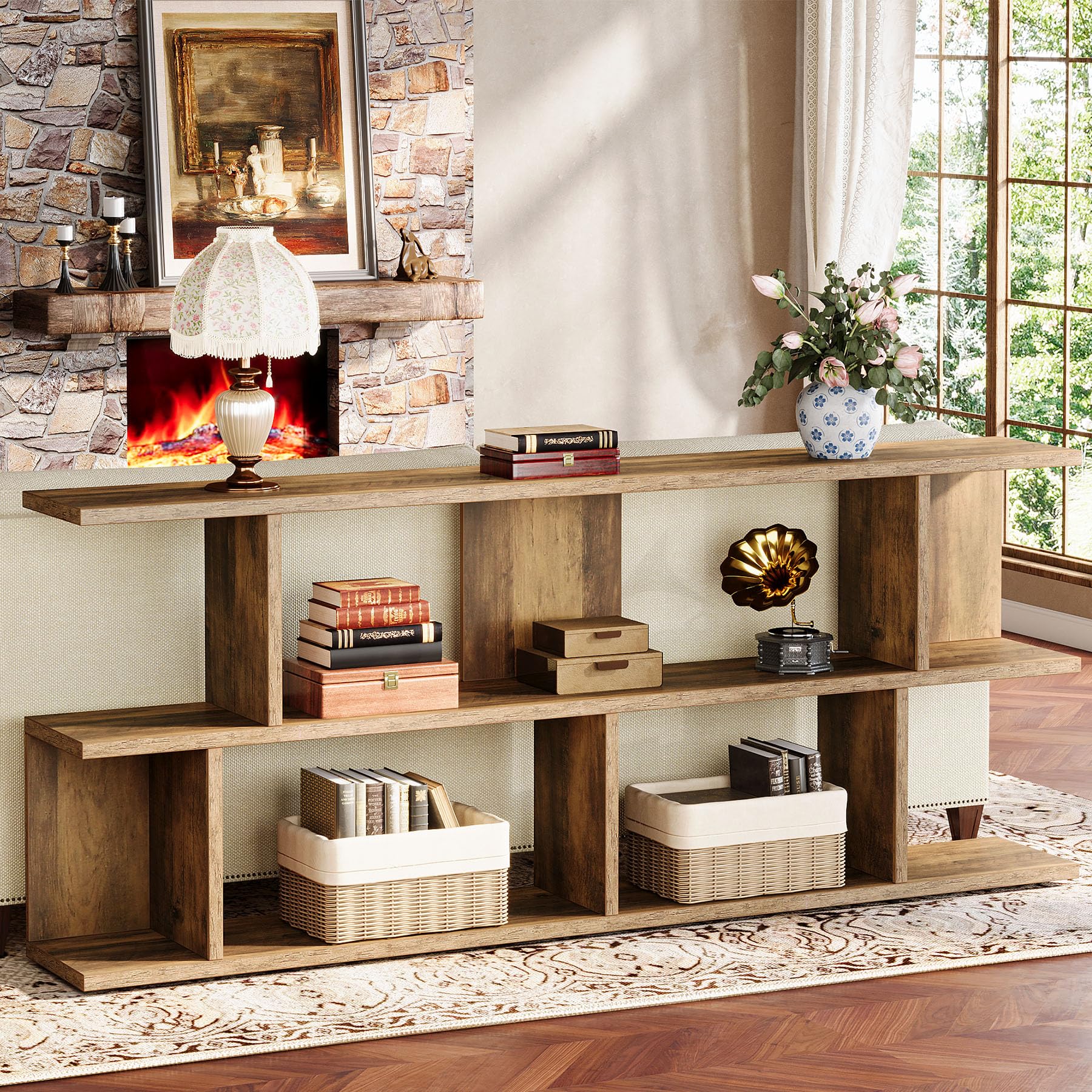 71 Inches Extra Long Sofa Table Behind Couch, 3-Tier Farmhouse Console Table, Long Foyer Table with Storage for Hallway, Entryway & Living Room