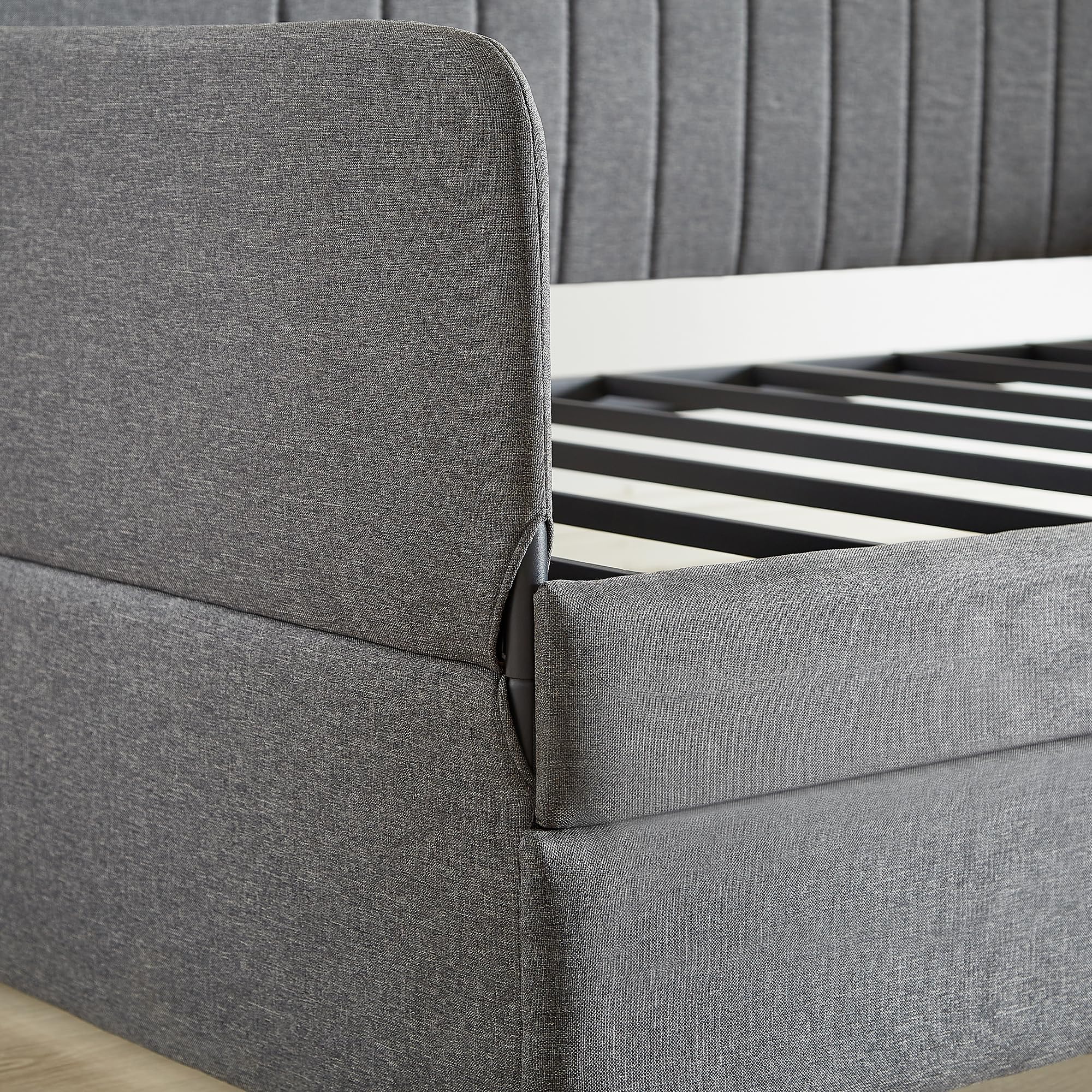 Twin Daybed with Trundle, Linen Upholstered Sofa Bed with Arm & Backrest, No Box Spring Needed, Twin Size Day Bed for Bedroom, Gray